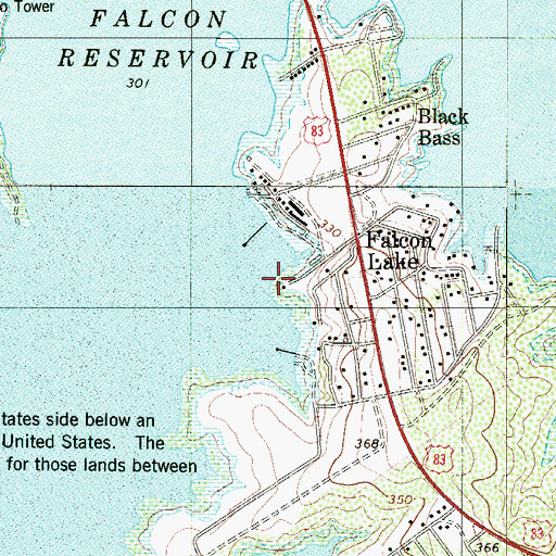 Topographic Map of Falcon Lake Estates Census Designated Place, TX