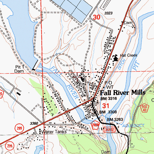 Topographic Map of Fall River Mills Census Designated Place, CA