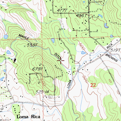 Topographic Map of Loma Rica Census Designated Place, CA