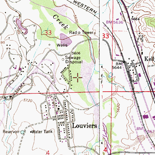 Topographic Map of Louviers Census Designated Place, CO
