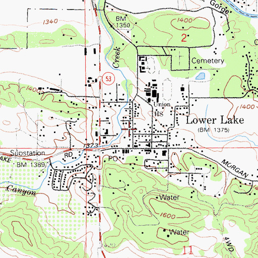 Topographic Map of Lower Lake Census Designated Place, CA