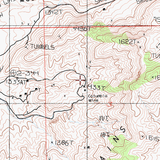 Topographic Map of Columbia Mine, CA