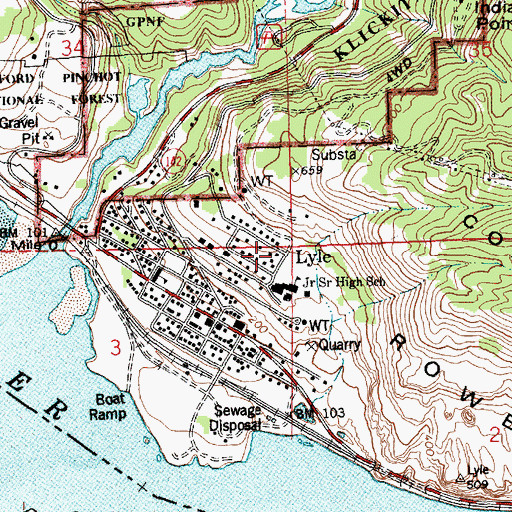 Topographic Map of Lyle Census Designated Place, WA