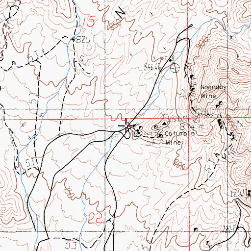 Topographic Map of Columbia Mine, CA