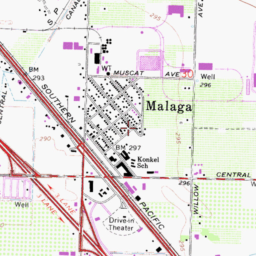 Topographic Map of Malaga Census Designated Place, CA