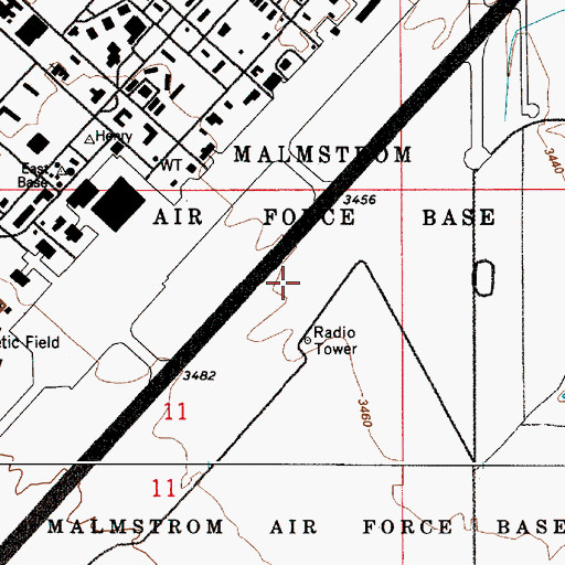 Topographic Map of Malmstrom Air Force Base Census Designated Place, MT