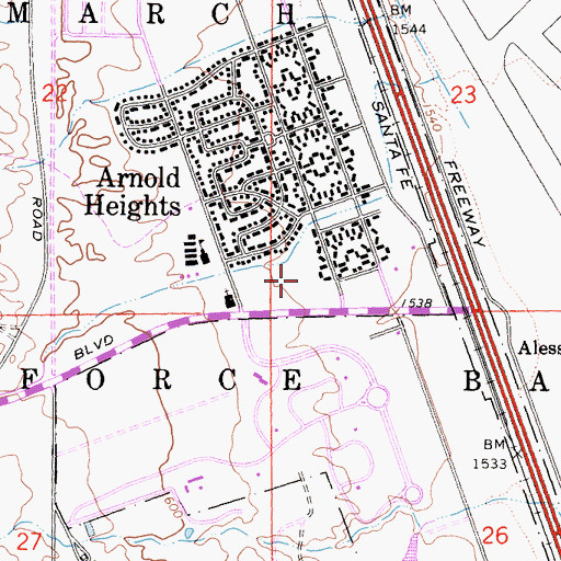 Topographic Map of March Air Reserve Base Census Designated Place, CA