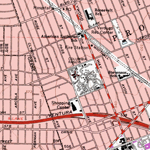 Topographic Map of Columbia Ranch, CA