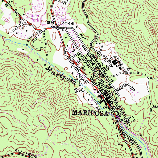 Topographic Map of Mariposa Census Designated Place, CA