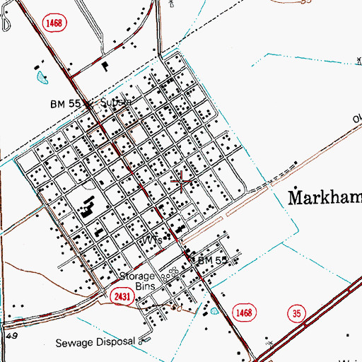Topographic Map of Markham Census Designated Place, TX