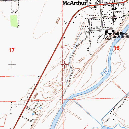 Topographic Map of McArthur Census Designated Place, CA