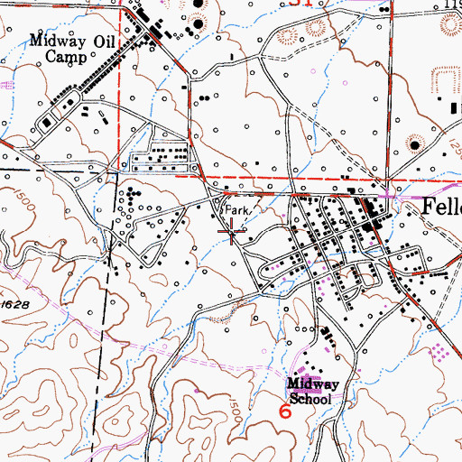 Topographic Map of Fellows Census Designated Place, CA