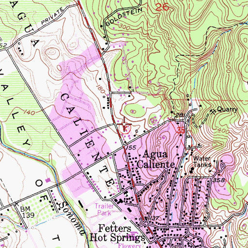 Topographic Map of Fetters Hot Springs-Agua Caliente Census Designated Place, CA