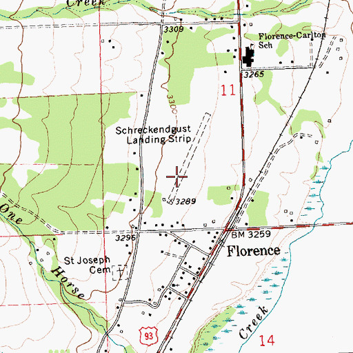 Topographic Map of Florence Census Designated Place, MT