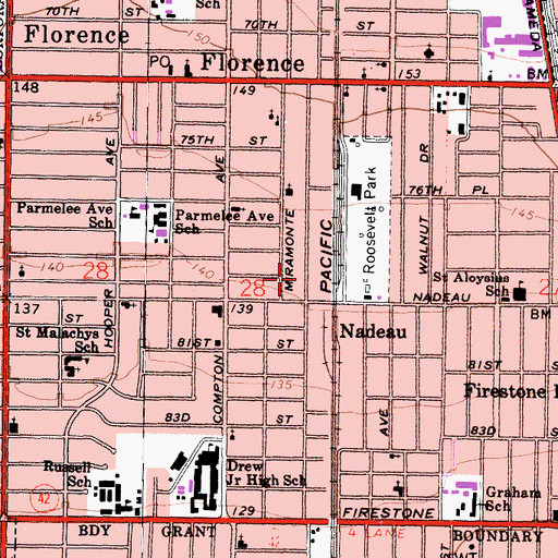 Topographic Map of Florence-Graham Census Designated Place, CA