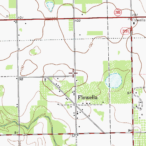 Topographic Map of Flowella Census Designated Place, TX