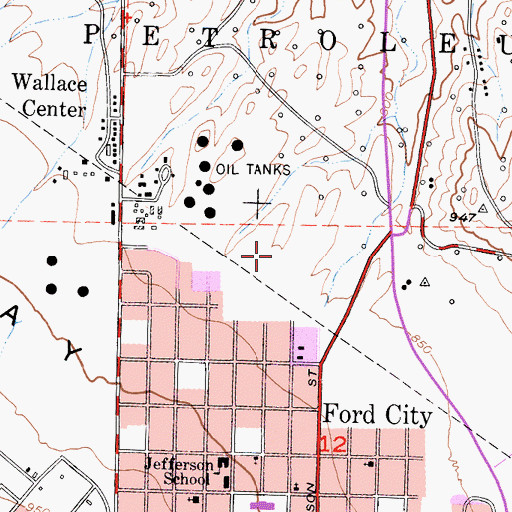 Topographic Map of Ford City Census Designated Place, CA