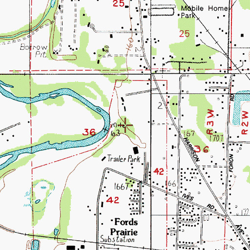 Topographic Map of Fords Prairie Census Designated Place, WA