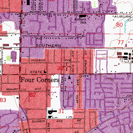 Topographic Map of Four Corners Census Designated Place, OR
