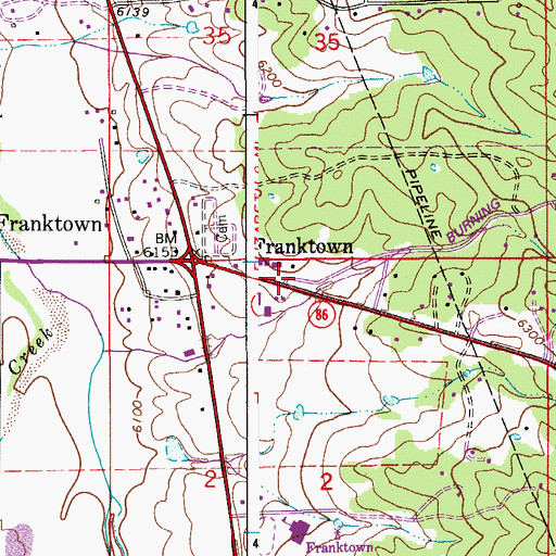 Topographic Map of Franktown Census Designated Place, CO