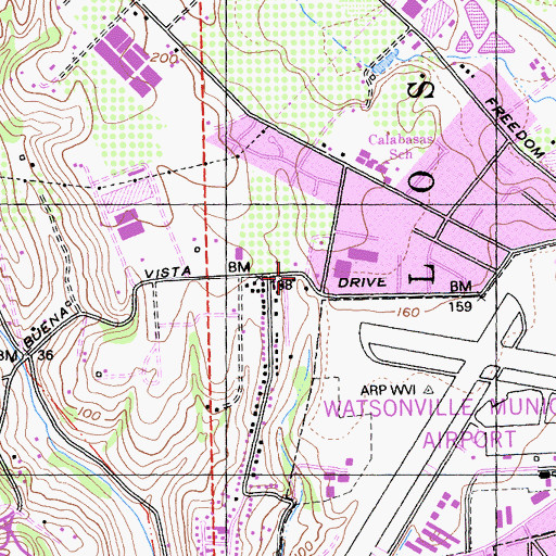Topographic Map of Freedom Census Designated Place, CA