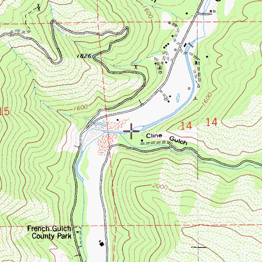 Topographic Map of French Gulch Census Designated Place, CA