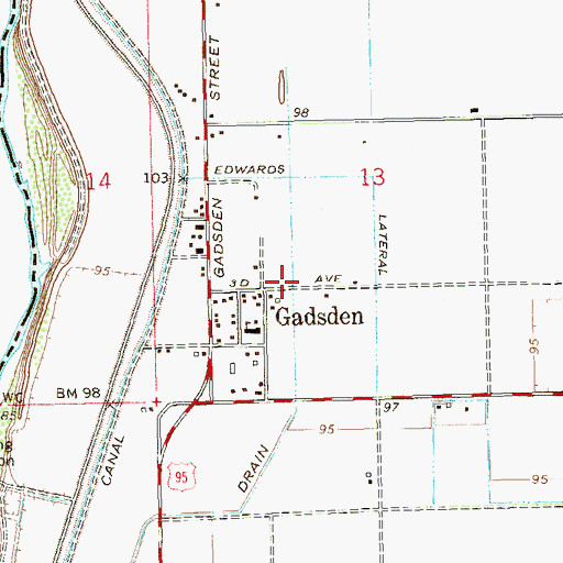 Topographic Map of Gadsden Census Designated Place, AZ