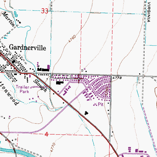 Topographic Map of Gardnerville Census Designated Place, NV