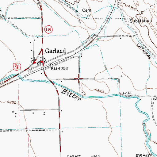 Topographic Map of Garland Census Designated Place, WY