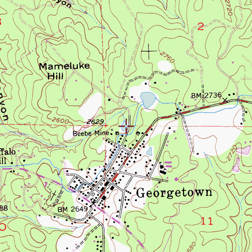 Topographic Map of Georgetown Census Designated Place, CA