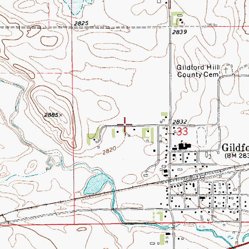 Topographic Map of Gildford Census Designated Place, MT