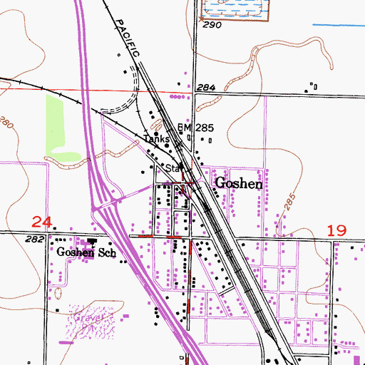 Topographic Map of Goshen Census Designated Place, CA
