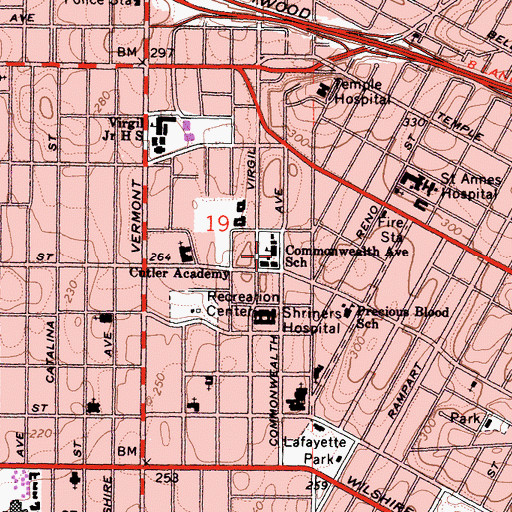 Topographic Map of Commonwealth Elementary School, CA