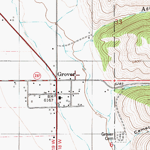 Topographic Map of Grover Census Designated Place, WY