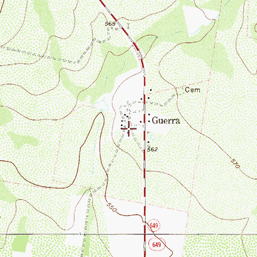 Topographic Map of Guerra Census Designated Place, TX