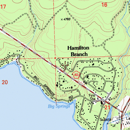 Topographic Map of Hamilton Branch Census Designated Place, CA