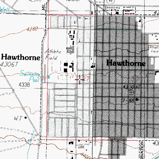 Topographic Map of Hawthorne Census Designated Place, NV