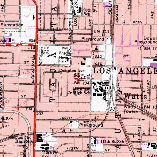 Topographic Map of Compton Avenue Elementary School, CA