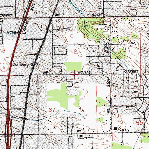 Topographic Map of Hazel Dell North Census Designated Place (historical), WA