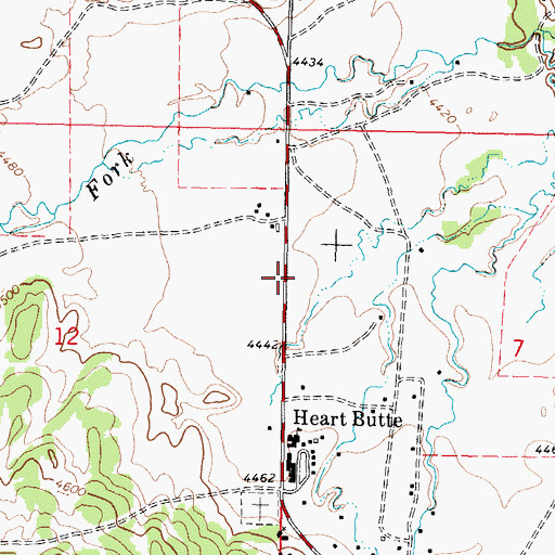 Topographic Map of Heart Butte Census Designated Place, MT