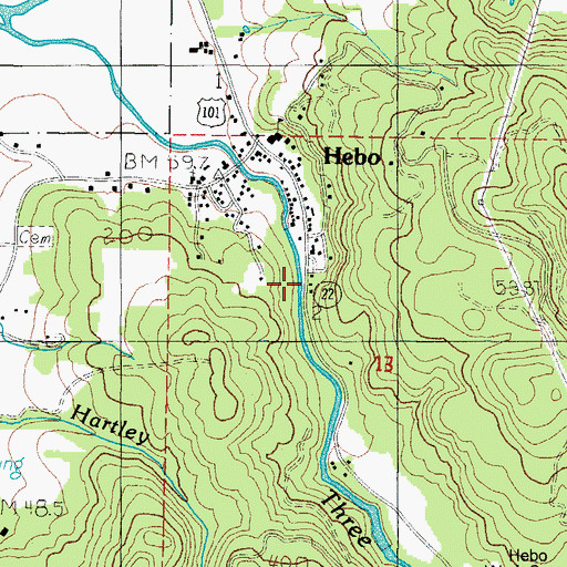 Topographic Map of Hebo Census Designated Place, OR