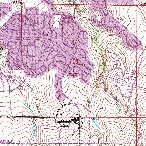 Topographic Map of Highlands Ranch Census Designated Place, CO