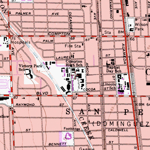 Topographic Map of Compton High School, CA