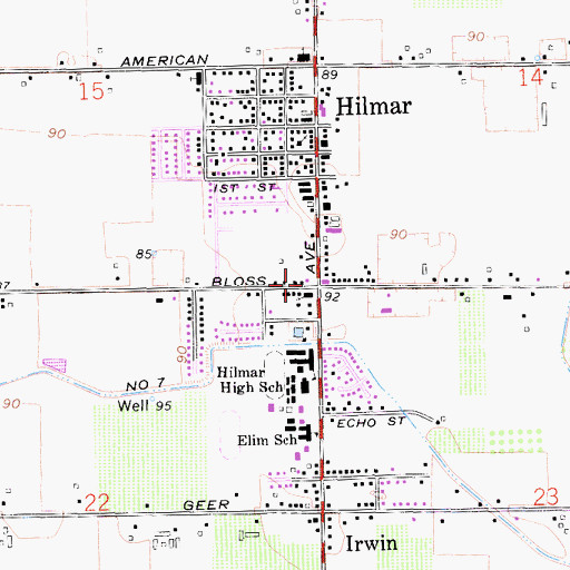 Topographic Map of Hilmar-Irwin Census Designated Place, CA