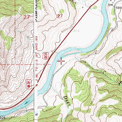 Topographic Map of Hoback Census Designated Place, WY