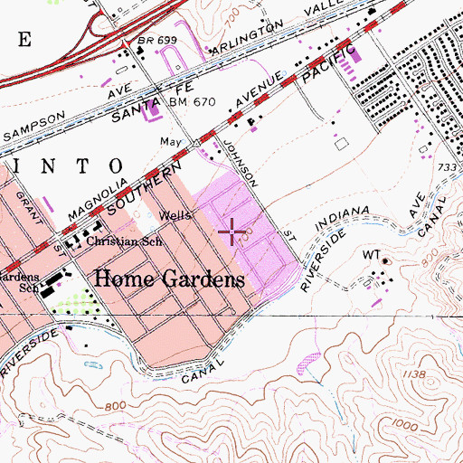 Topographic Map of Home Gardens Census Designated Place, CA
