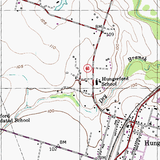 Topographic Map of Hungerford Census Designated Place, TX