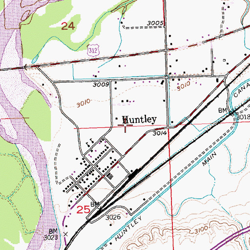 Topographic Map of Huntley Census Designated Place, MT