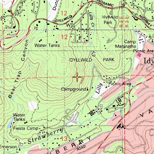 Topographic Map of Idyllwild-Pine Cove Census Designated Place, CA