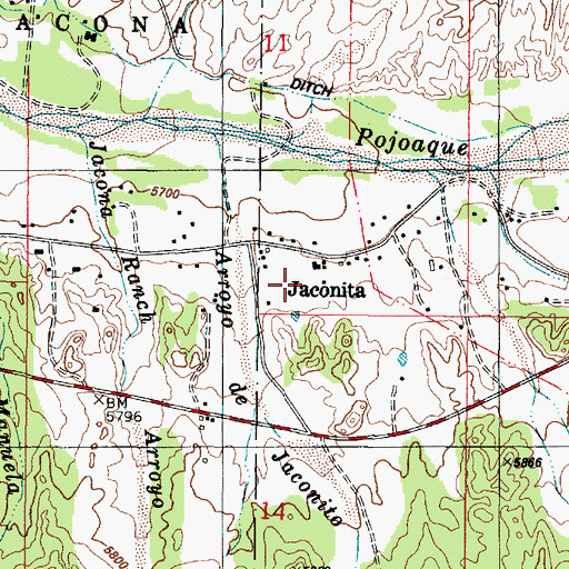 Topographic Map of Jaconita Census Designated Place, NM